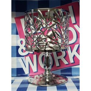 BBW Silver Vine Leaf Pedestal Large 3 Wick Candle Holder Home Fragrance Decor